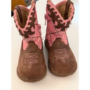 Roper Infant Girls Pink Brown Western Cowboy Boots Size 4 Side Zip Stitching